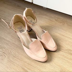 Pastel Pink Loafer Style Block Heels Pumps